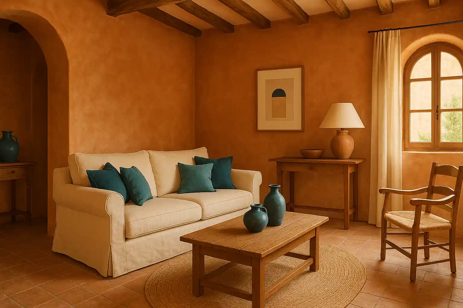 Salón con decoración estilo mediterráneo en Majadahonda